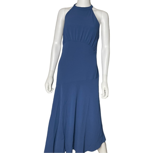 Donna Morgan Catalina Crepe Halter Neck Sleeveless Asymmetrical Hem Midi  Dress